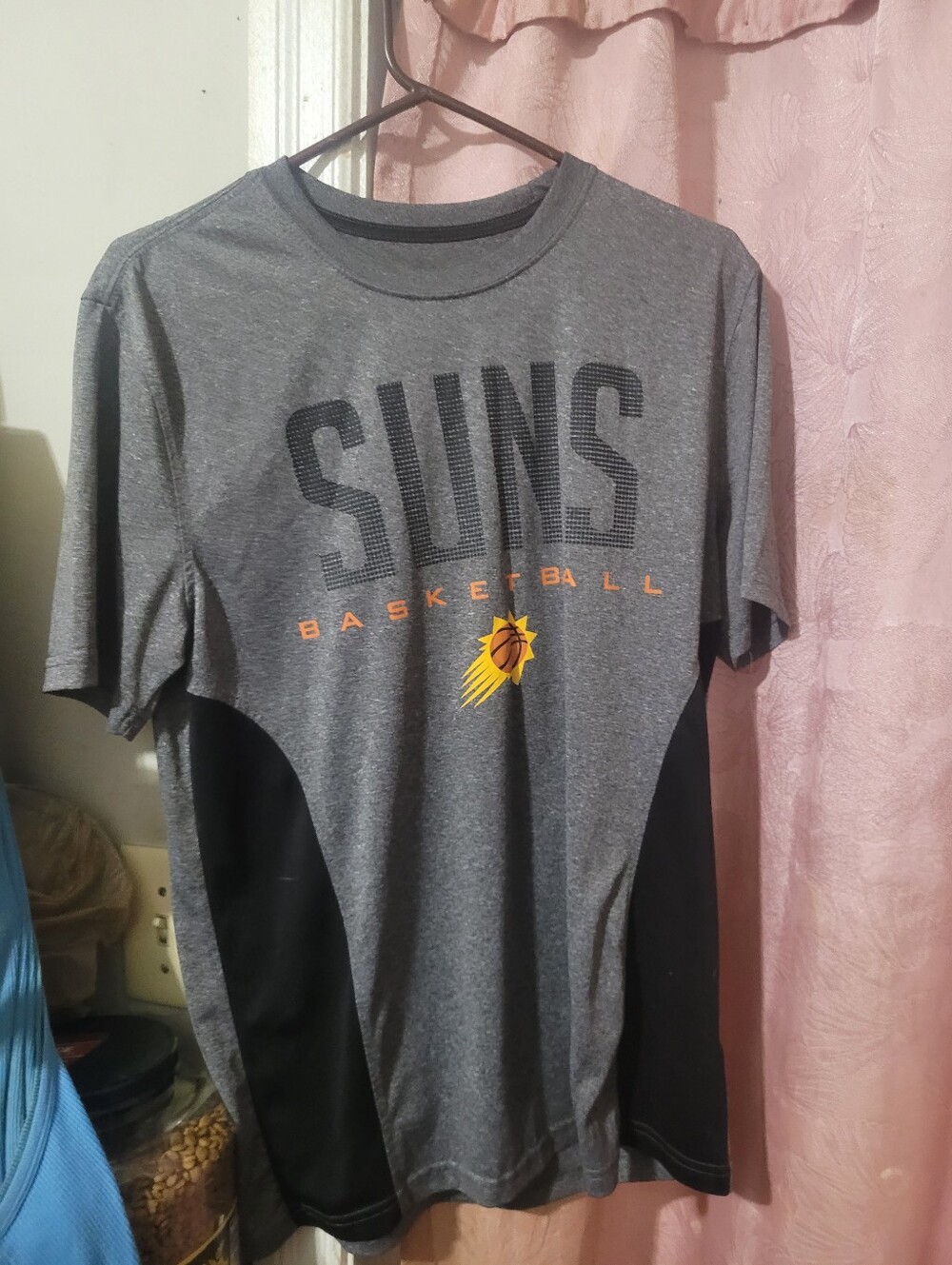 NBA Phoenix Suns Gray and Black Short Sleeve Basketball Tee with Orange Logo